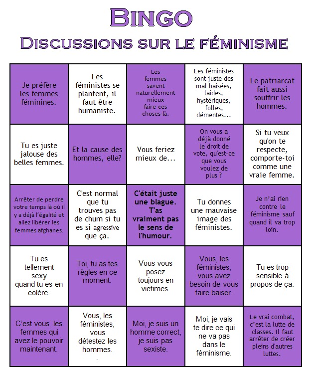 Bingo des discussions sur le féminisme